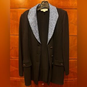 St. John Black Knit Blazer with Blue Collar